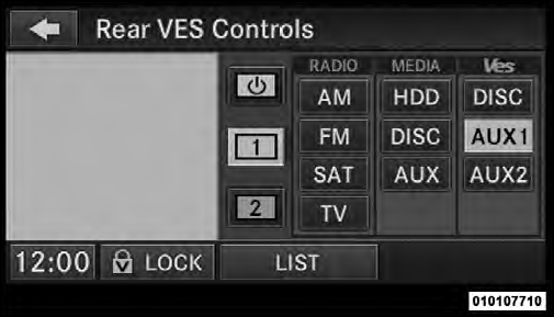 Select Channel/Screen 1 And AUX 1 In The VES Column